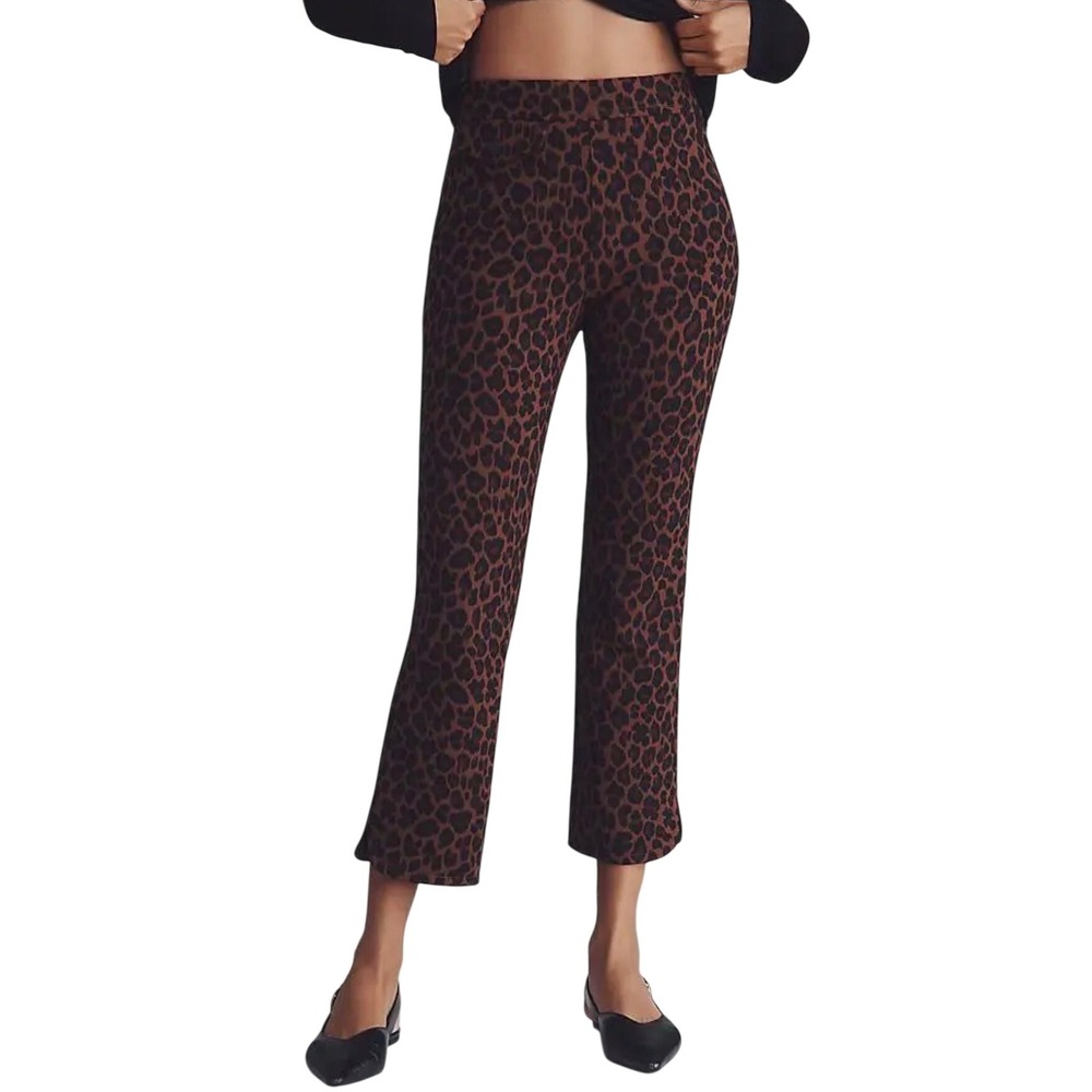 Maeve Anthropologie Leopard Print Slim Crop Pants Brown Black Size 14 OB2301215